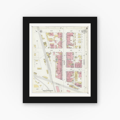 Old map wall art mockup — black gallery frame with white mat — Sanborn Fire Insurance Map from Mattoon, Coles County, Illinois (1897), Sheet #0003