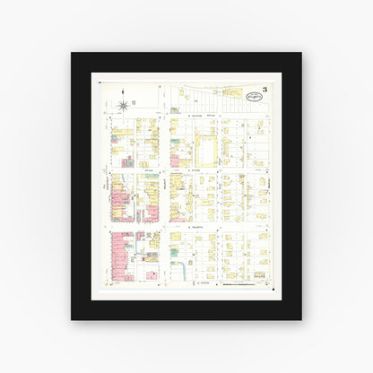 Old map wall art mockup — black gallery frame with white mat — Sanborn Fire Insurance Map from Atlantic, Cass County, Iowa (1908), Sheet #0003