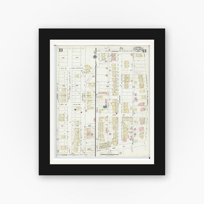 Old map wall art mockup — black gallery frame with white mat — Sanborn Fire Insurance Map from Bellaire, Belmont County, Ohio (1924), Sheet #0013