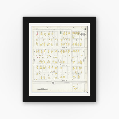Old map wall art mockup — black gallery frame with white mat — Sanborn Fire Insurance Map from Elwood, Madison County, Indiana (1899), Sheet #0011