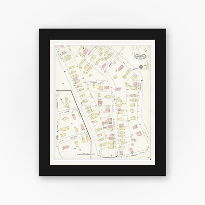 Old map wall art mockup — black gallery frame with white mat — Sanborn Fire Insurance Map from Turners Falls, Franklin County, Massachusetts (1914), Sheet #0005