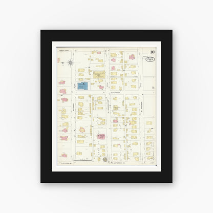 Old map wall art mockup — black gallery frame with white mat — Sanborn Fire Insurance Map from Paris, Edgar County, Illinois (1908), Sheet #0010