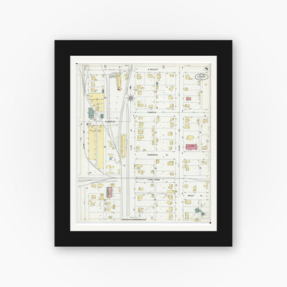 Old map wall art mockup — black gallery frame with white mat — Sanborn Fire Insurance Map from Canton, Fulton County, Illinois (1902), Sheet #0008