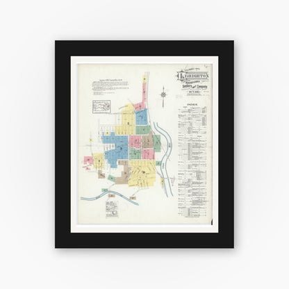 Old map wall art mockup — black gallery frame with white mat — Sanborn Fire Insurance Map from Lehighton, Carbon County, Pennsylvania (1915) - Complete Map Set