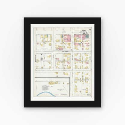 Old map wall art mockup — black gallery frame with white mat — Sanborn Fire Insurance Map from Warsaw, Kosciusko County, Indiana (1892), Sheet #0007