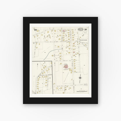 Old map wall art mockup — black gallery frame with white mat — Sanborn Fire Insurance Map from Newton, Catawba County, North Carolina (1924), Sheet #0010