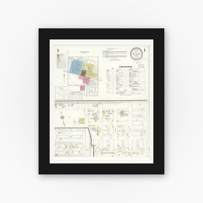 Old map wall art mockup — black gallery frame with white mat — Sanborn Fire Insurance Map from McLean, Gray County, Texas (1933), Sheet #0001