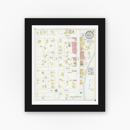 Old map wall art mockup — black gallery frame with white mat — Sanborn Fire Insurance Map from Mendon, Saint Joseph County, Michigan (1904) - Complete Map Set