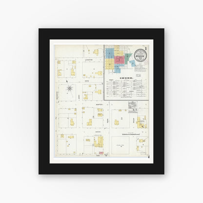 Old map wall art mockup — black gallery frame with white mat — Sanborn Fire Insurance Map from Madison, Madison County, Florida (1903) - Complete Map Set