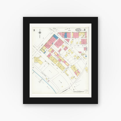 Old map wall art mockup — black gallery frame with white mat — Sanborn Fire Insurance Map from Sarasota, Sarasota County, Florida (1925), Sheet #0003
