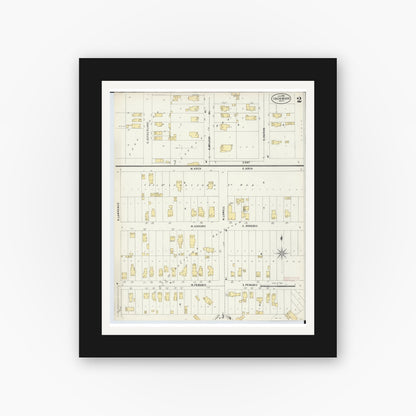 Old map wall art mockup — black gallery frame with white mat — Sanborn Fire Insurance Map from Ironwood, Gogebic County, Michigan (1898), Sheet #0002