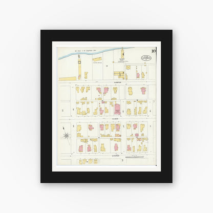 Old map wall art mockup — black gallery frame with white mat — Sanborn Fire Insurance Map from Lock Haven, Clinton County, Pennsylvania (1906), Sheet #0010