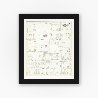 Old map wall art mockup — black gallery frame with white mat — Sanborn Fire Insurance Map from Athens, Menard County, Illinois (1914), Sheet #0003