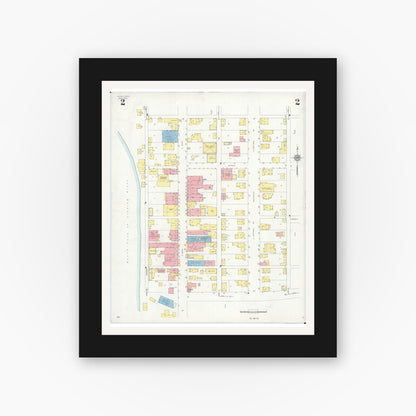 Old map wall art mockup — black gallery frame with white mat — Sanborn Fire Insurance Map from Utica, Licking County, Ohio (1936), Sheet #0002