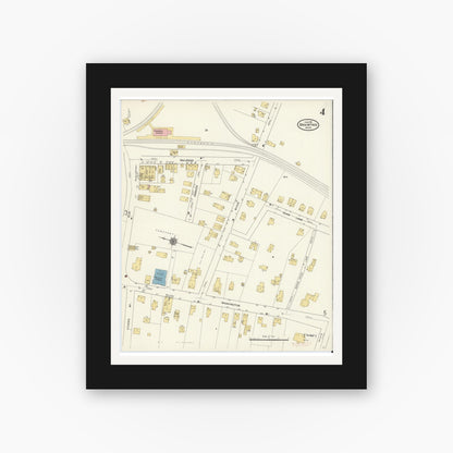 Old map wall art mockup — black gallery frame with white mat — Sanborn Fire Insurance Map from Braintree, Norfolk County, Massachusetts (1911), Sheet #0004