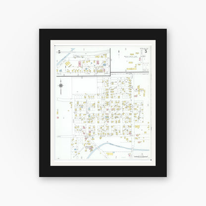 Old map wall art mockup — black gallery frame with white mat — Sanborn Fire Insurance Map from Versailles, Darke County, Ohio (1951), Sheet #0005
