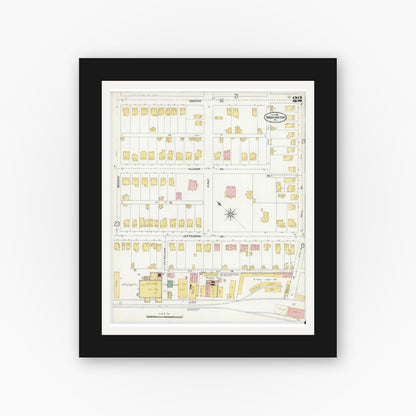 Old map wall art mockup — black gallery frame with white mat — Sanborn Fire Insurance Map from Washington, Washington County, Pennsylvania (1904), Sheet #0022