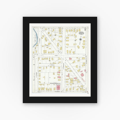 Old map wall art mockup — black gallery frame with white mat — Sanborn Fire Insurance Map from Wabash, Wabash County, Indiana (1920), Sheet #0002