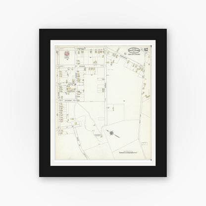 Old map wall art mockup — black gallery frame with white mat — Sanborn Fire Insurance Map from Hackettstown, Warren County, New Jersey (1914), Sheet #0012