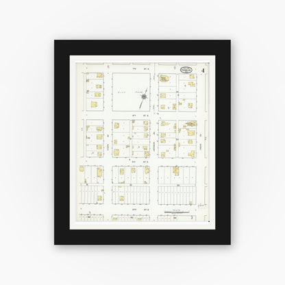 Old map wall art mockup — black gallery frame with white mat — Sanborn Fire Insurance Map from Hamlin, Jones County, Texas (1919), Sheet #0004