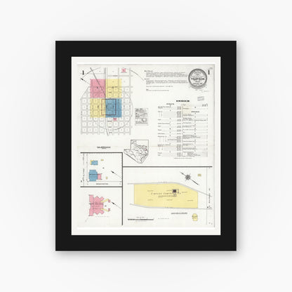 Old map wall art mockup — black gallery frame with white mat — Sanborn Fire Insurance Map from Timpson, Shelby County, Texas (1927) - Complete Map Set