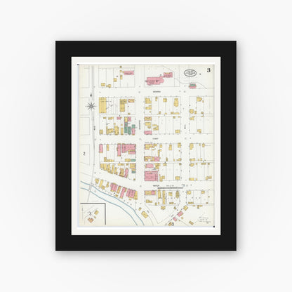 Old map wall art mockup — black gallery frame with white mat — Sanborn Fire Insurance Map from Jordan, Scott County, Minnesota (1904), Sheet #0003