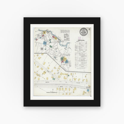 Old map wall art mockup — black gallery frame with white mat — Sanborn Fire Insurance Map from Milton, Norfolk County, Massachusetts (1906) - Complete Map Set