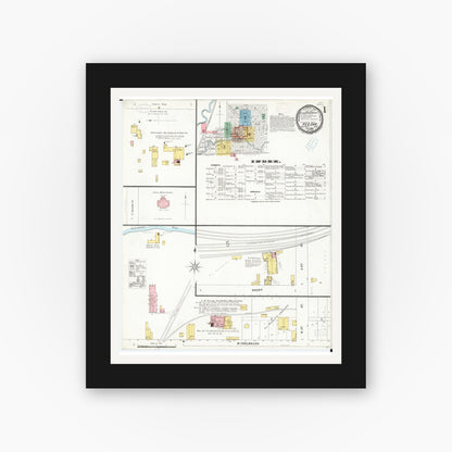 Old map wall art mockup — black gallery frame with white mat — Sanborn Fire Insurance Map from Red Oak, Montgomery County, Iowa (1899), Sheet #0001