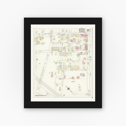 Old map wall art mockup — black gallery frame with white mat — Sanborn Fire Insurance Map from Braddock, Allegheny County, Pennsylvania (1914), Sheet #0027