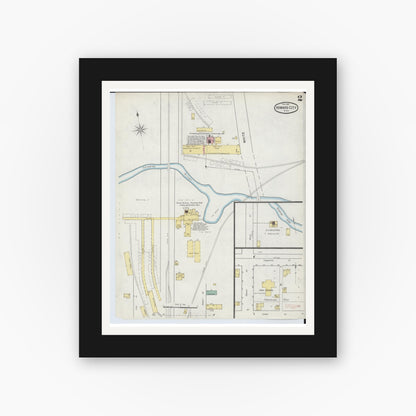 Old map wall art mockup — black gallery frame with white mat — Sanborn Fire Insurance Map from Howard City, Montcalm County, Michigan (1892), Sheet #0002
