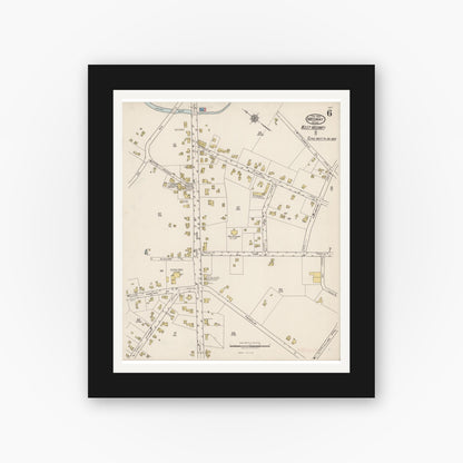 Old map wall art mockup — black gallery frame with white mat — Sanborn Fire Insurance Map from Medway, Norfolk County, Massachusetts (1922), Sheet #0006