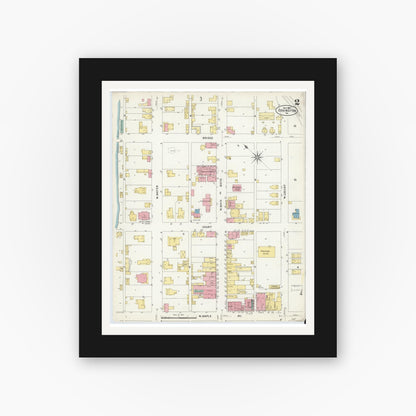 Old map wall art mockup — black gallery frame with white mat — Sanborn Fire Insurance Map from Covington, Independent Cities, Virginia (1907), Sheet #0002