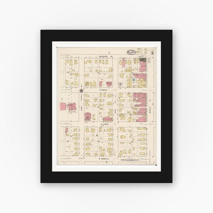 Old map wall art mockup — black gallery frame with white mat — Sanborn Fire Insurance Map from Willard, Huron County, Ohio (1922), Sheet #0003