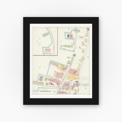 Old map wall art mockup — black gallery frame with white mat — Sanborn Fire Insurance Map from Ossining, Westchester County, New York (1903), Sheet #0002