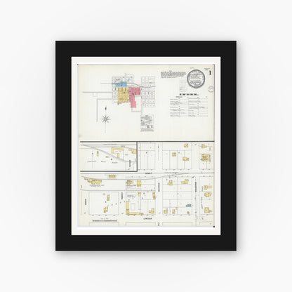Old map wall art mockup — black gallery frame with white mat — Sanborn Fire Insurance Map from Caledonia, Houston County, Minnesota (1900) - Complete Map Set