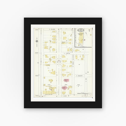 Old map wall art mockup — black gallery frame with white mat — Sanborn Fire Insurance Map from Gainesville, Alachua County, Florida (1913), Sheet #0007