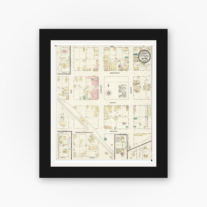 Old map wall art mockup — black gallery frame with white mat — Sanborn Fire Insurance Map from Monroe, Jasper County, Iowa (1895), Sheet #0001