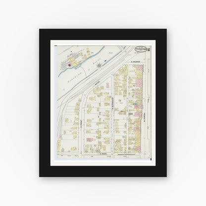 Old map wall art mockup — black gallery frame with white mat — Sanborn Fire Insurance Map from Youngstown, Mahoning County, Ohio (1889), Sheet #0002