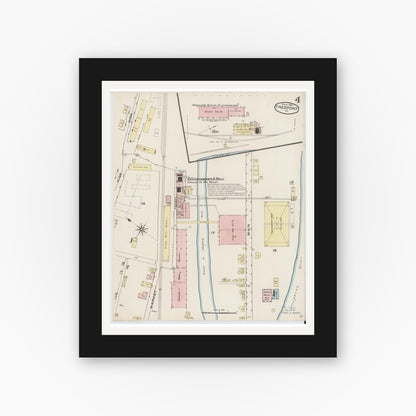 Old map wall art mockup — black gallery frame with white mat — Sanborn Fire Insurance Map from Freeport, Armstrong County, Pennsylvania (1886), Sheet #0004