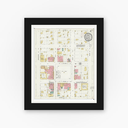 Old map wall art mockup — black gallery frame with white mat — Sanborn Fire Insurance Map from Unionville, Putnam County, Missouri (1898) - Complete Map Set