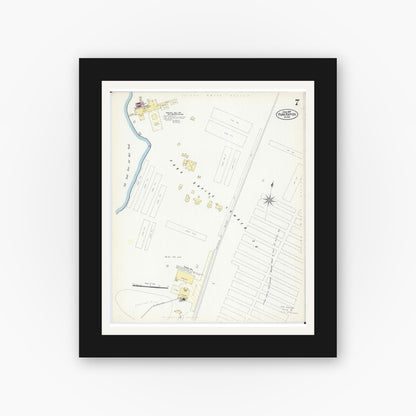 Old map wall art mockup — black gallery frame with white mat — Sanborn Fire Insurance Map from Park Rapids, Hubbard County, Minnesota (1907), Sheet #0007