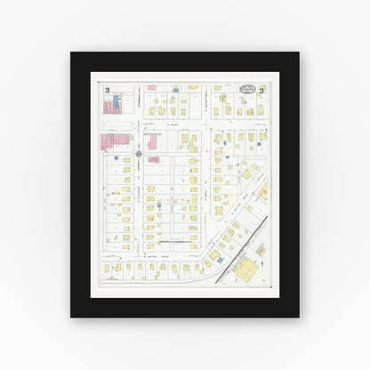 Old map wall art mockup — black gallery frame with white mat — Sanborn Fire Insurance Map from Osborn, Greene County, Ohio (1929), Sheet #0003