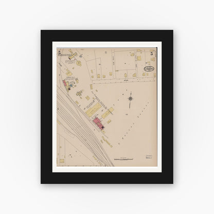 Old map wall art mockup — black gallery frame with white mat — Sanborn Fire Insurance Map from Commerce, Hunt County, Texas (1922), Sheet #0005