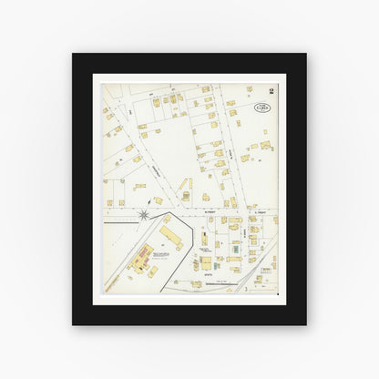 Old map wall art mockup — black gallery frame with white mat — Sanborn Fire Insurance Map from Elmer, Salem County, New Jersey (1902), Sheet #0002