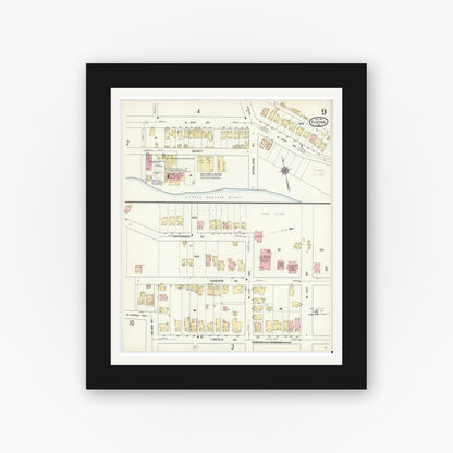 Old map wall art mockup — black gallery frame with white mat — Sanborn Fire Insurance Map from Tyrone, Blair County, Pennsylvania (1911), Sheet #0009
