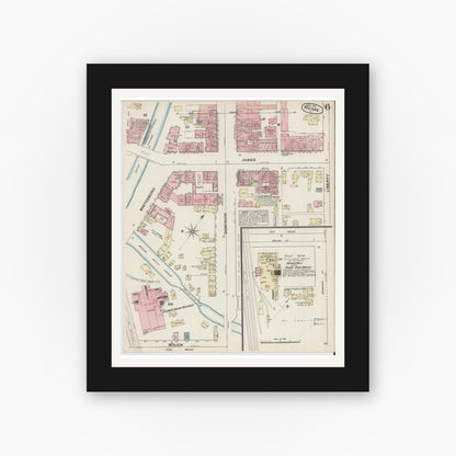 Old map wall art mockup — black gallery frame with white mat — Sanborn Fire Insurance Map from Rome, Oneida County, New York (1884), Sheet #0006