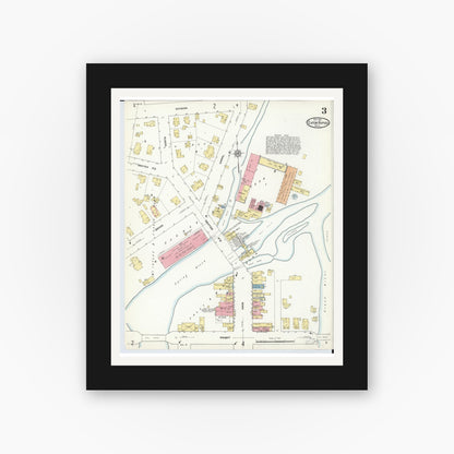 Old map wall art mockup — black gallery frame with white mat — Sanborn Fire Insurance Map from Eaton Rapids, Eaton County, Michigan (1911), Sheet #0003