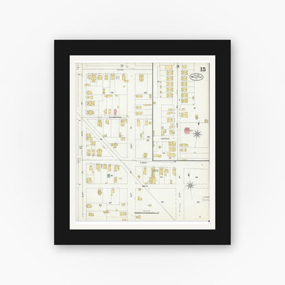 Old map wall art mockup — black gallery frame with white mat — Sanborn Fire Insurance Map from Millville, Cumberland County, New Jersey (1903), Sheet #0015