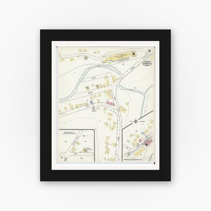Old map wall art mockup — black gallery frame with white mat — Sanborn Fire Insurance Map from Pomeroy, Meigs County, Ohio (1916), Sheet #0009