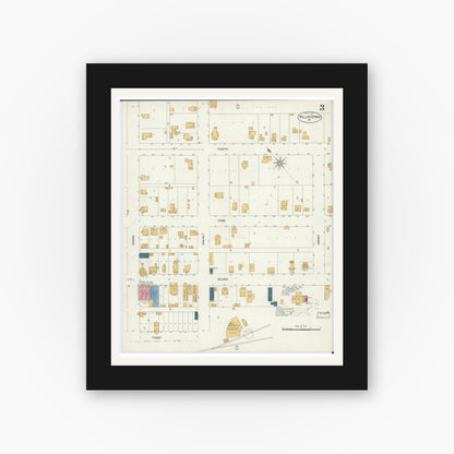 Old map wall art mockup — black gallery frame with white mat — Sanborn Fire Insurance Map from Willow Springs, Howell County, Missouri (1906), Sheet #0003